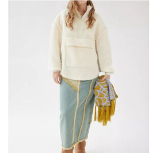 NWT Women's BDG Cream & Light Green Waffle Knit Teddy Fleece Pullover Jacket SP